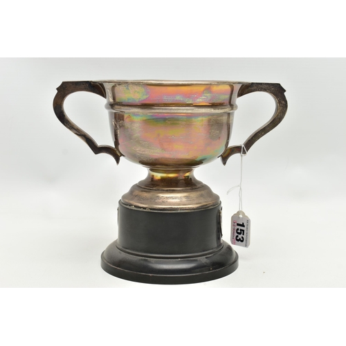 153 - A SILVER TROPHY CUP, fitted with two handles, engraved 'County Express Trophy (Driving Test) Motospo... 