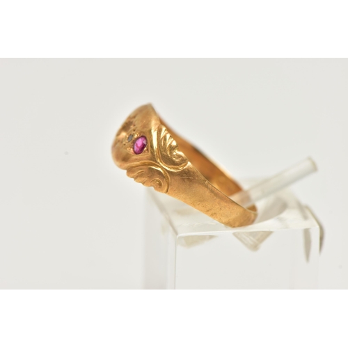 20 - AN MID 20TH CENTURY 18CT GOLD RING, a/f,  missing centre stone, set with two diamond chips and two c... 