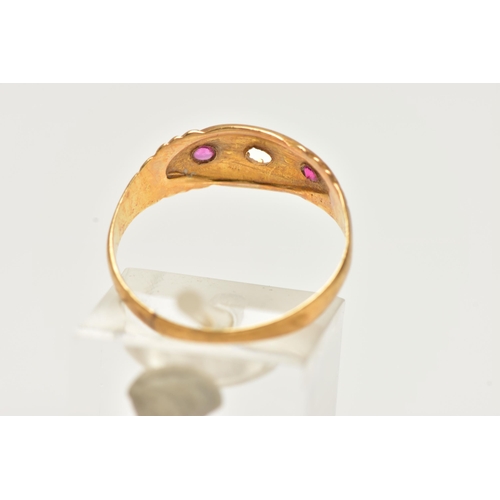 20 - AN MID 20TH CENTURY 18CT GOLD RING, a/f,  missing centre stone, set with two diamond chips and two c... 