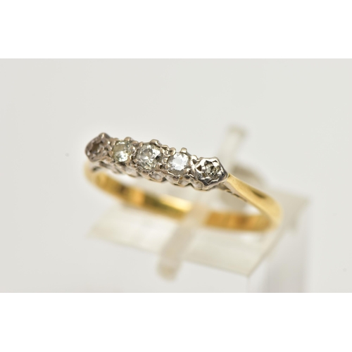 25 - A FIVE STONE DIAMOND RING, five mixed cut diamonds prong set within a white metal mount, leading on ... 