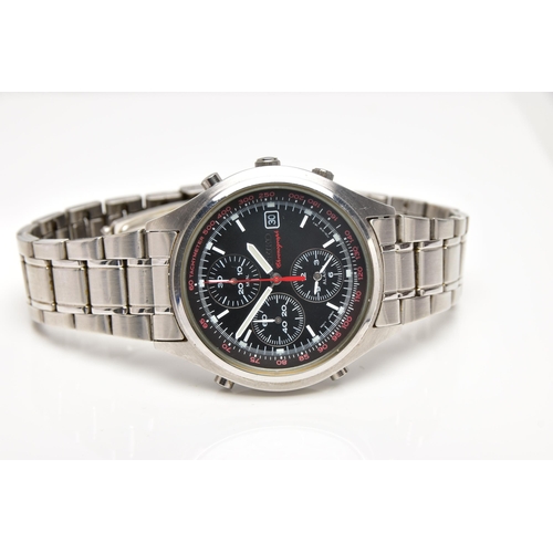 38 - A GENTS 'SEIKO CHRONOGRAPH' WRISTWATCH, round black dial signed 'Seiko, Chronograph', baton markers,... 