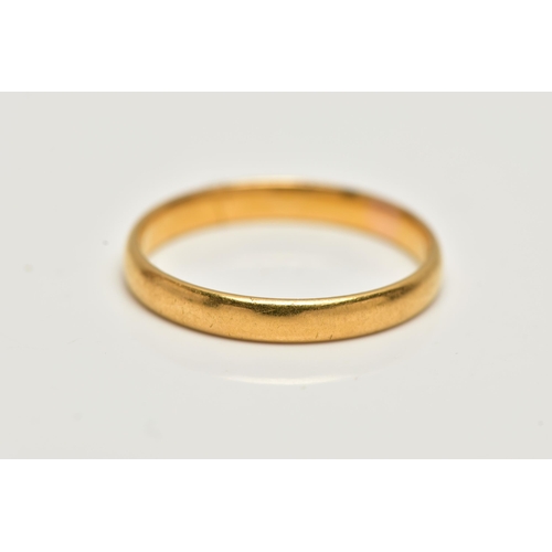 47 - A POLISHED 22CT GOLD BAND RING, thin band approximately 2.4mm, hallmarked 22ct Birmingham, ring size... 