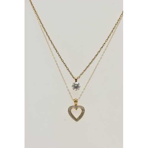 5 - TWO PENDANT NECKLACES, the first pendant of an openwork heart design with single cut diamond detail,... 