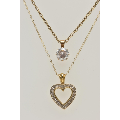 5 - TWO PENDANT NECKLACES, the first pendant of an openwork heart design with single cut diamond detail,... 