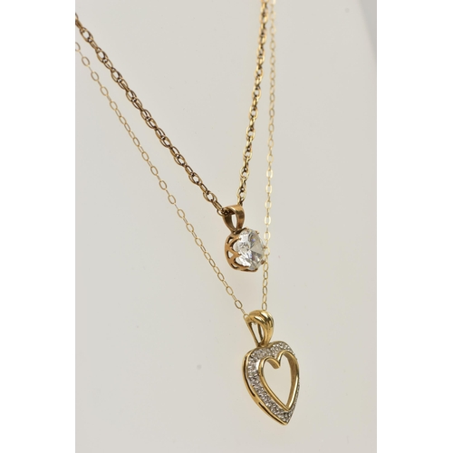 5 - TWO PENDANT NECKLACES, the first pendant of an openwork heart design with single cut diamond detail,... 