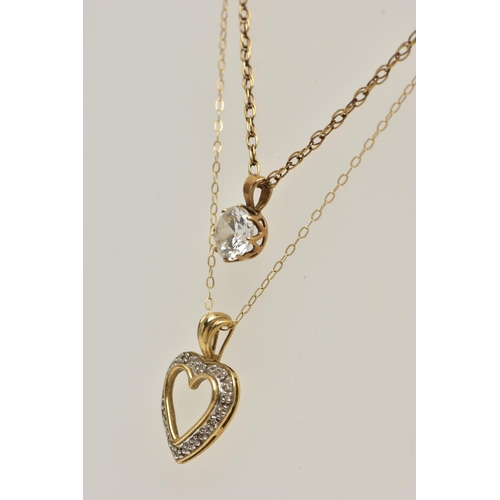 5 - TWO PENDANT NECKLACES, the first pendant of an openwork heart design with single cut diamond detail,... 