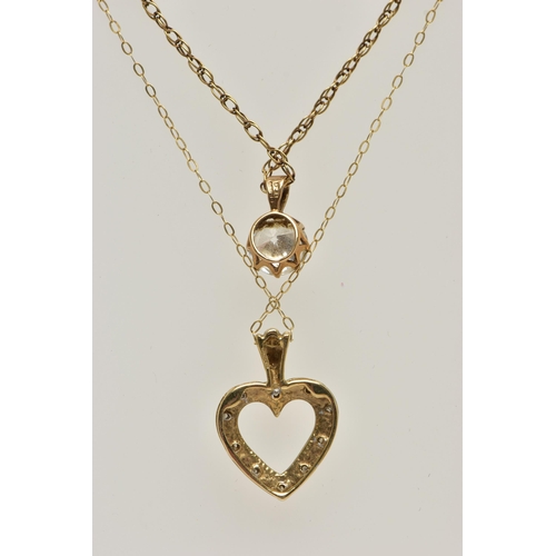 5 - TWO PENDANT NECKLACES, the first pendant of an openwork heart design with single cut diamond detail,... 