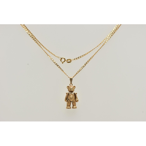 6 - A 9CT GOLD ARTICULATED TEDDY BEAR PENDANT AND CHAIN, realistically textured, articulated teddy bear ... 