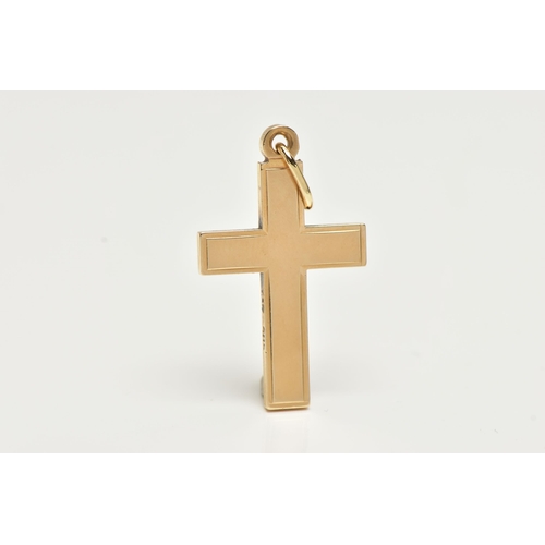 60 - A YELLOW METAL CROSS PENDANT, polished cross, stamped 585, fitted with a jump ring, length including... 