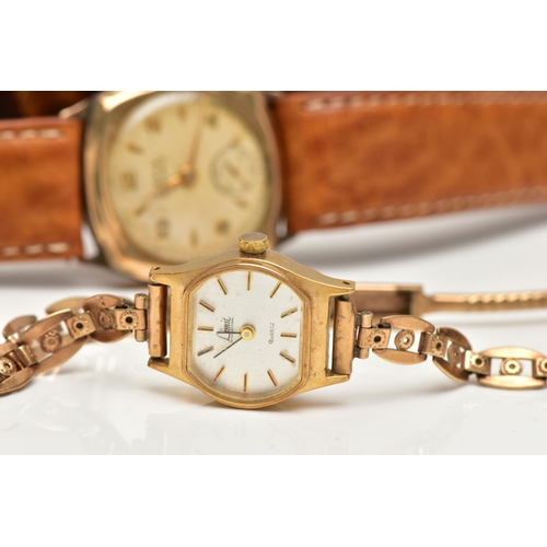 61 - TWO WRISTWATCHES, the first a 9ct gold 'Hefix, 15 jewels' manual wind watch, round cream dial, Arabi... 