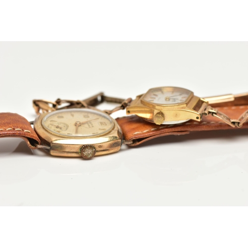 61 - TWO WRISTWATCHES, the first a 9ct gold 'Hefix, 15 jewels' manual wind watch, round cream dial, Arabi... 