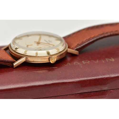 69 - A 9CT GOLD 'MARVIN' WRISTWATCH, hand wound movement, round dial signed 'Marvin', baton markers, subs... 