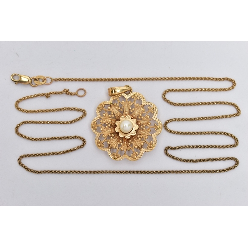 72 - A 9CT GOLD CHAIN AND YELLOW METAL PENDANT, a yellow gold fine Spiga chain, fitted with a lobster cla... 