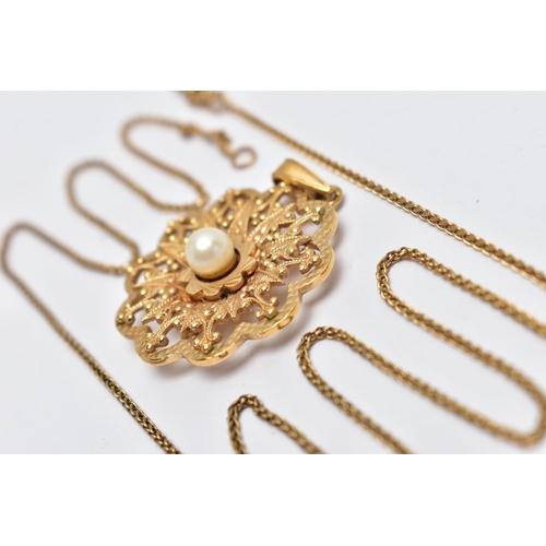 72 - A 9CT GOLD CHAIN AND YELLOW METAL PENDANT, a yellow gold fine Spiga chain, fitted with a lobster cla... 