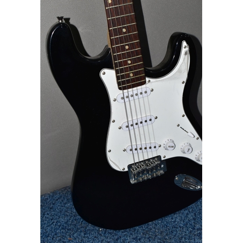 279 - A CB SKY STRAT TYPE GUITAR with black finish and a Ion iGA03 practice amp (untested)