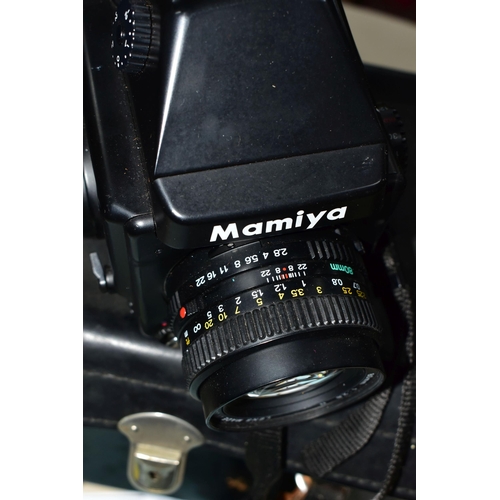 280 - A MAMIYA M645E MEDIUM FORMAT CAMERA fitted with a Secor C 80mm f2.8 lens, three filters and a case C... 