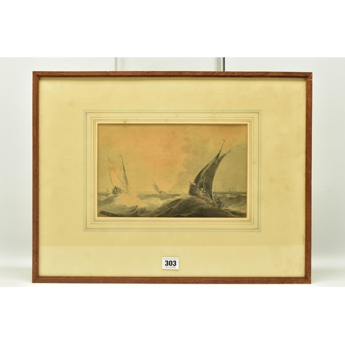 303 - SAMUEL OWEN (1768-1857) A MARITIME SCENE DEPICTING BOATS IN ROUGH SEAS, initialled and dated 1804 bo... 