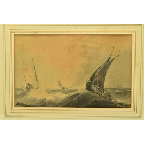 303 - SAMUEL OWEN (1768-1857) A MARITIME SCENE DEPICTING BOATS IN ROUGH SEAS, initialled and dated 1804 bo... 