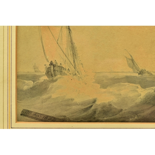 303 - SAMUEL OWEN (1768-1857) A MARITIME SCENE DEPICTING BOATS IN ROUGH SEAS, initialled and dated 1804 bo... 