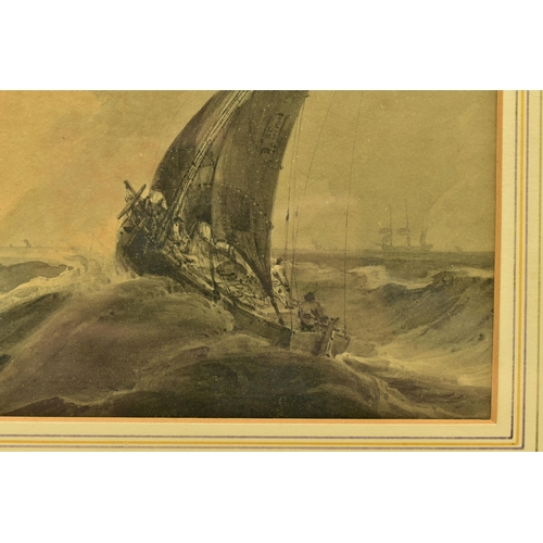 303 - SAMUEL OWEN (1768-1857) A MARITIME SCENE DEPICTING BOATS IN ROUGH SEAS, initialled and dated 1804 bo... 