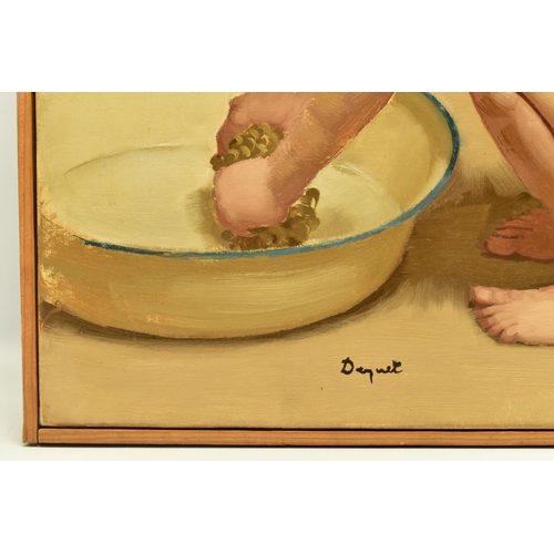 309 - ALAIN DEQUET (1920-1980) 'WRINGING OUT THE SPONGE', a portrait of a naked child with a bowl of water... 