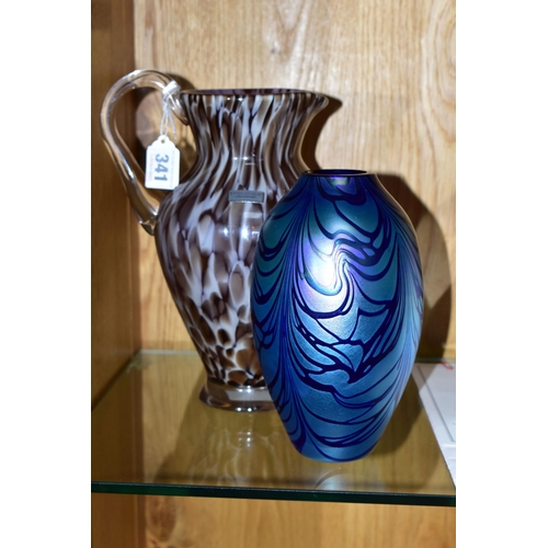 341 - AN 'EVOLUTION' BY WATERFORD JUG AND AN OKRA GLASS VASE, comprising Waterford 'Urban Safari Pitcher',... 