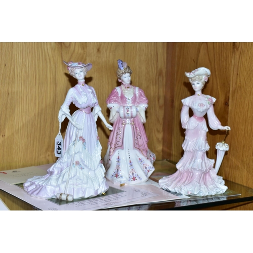 343 - THREE COALPORT LIMITED EDITION 'LA BELLE EPOQUE' FIGURINES, for Compton & Woodhouse, comprising Lady... 