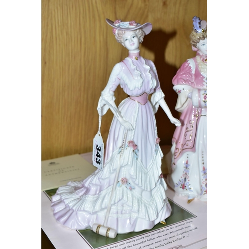 343 - THREE COALPORT LIMITED EDITION 'LA BELLE EPOQUE' FIGURINES, for Compton & Woodhouse, comprising Lady... 