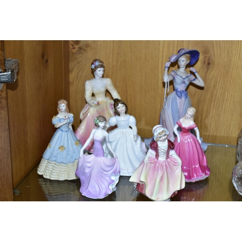 344 - SEVEN COALPORT AND ROYAL DOULTON FIGURINES, comprising Coalport: The Age of Elegance 'Regents Park' ... 