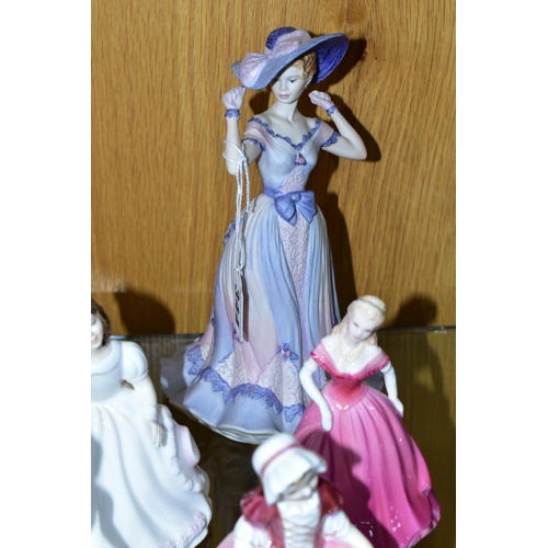 344 - SEVEN COALPORT AND ROYAL DOULTON FIGURINES, comprising Coalport: The Age of Elegance 'Regents Park' ... 