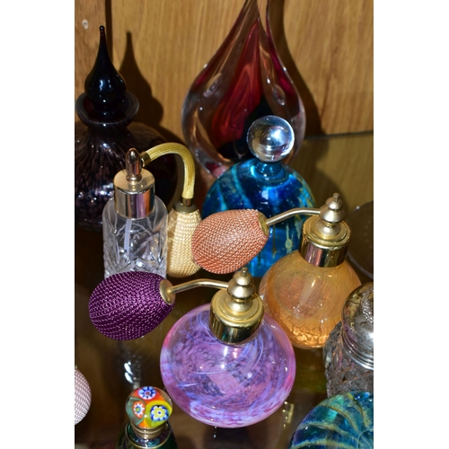 345 - A COLLECTION OF GLASS PAPERWEIGHTS AND SCENT BOTTLES, to include two signed Mdina paperweights, an A... 