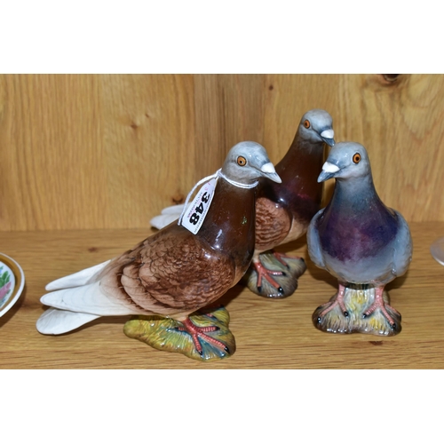 348 - THREE BESWICK PIGEONS, second versions with two stripes on wings, model no 1383B, one 'blue' (grey) ... 