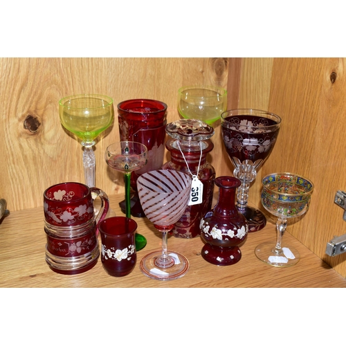 350 - ELEVEN PIECES OF 19TH AND 20TH CENTURY GLASSWARE, MOSTLY BOHEMIAN, including a Theresienthal style g... 