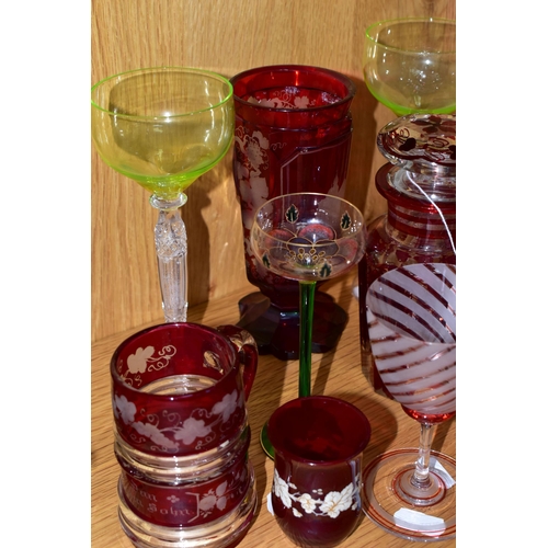 350 - ELEVEN PIECES OF 19TH AND 20TH CENTURY GLASSWARE, MOSTLY BOHEMIAN, including a Theresienthal style g... 