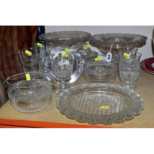 354 - TWELVE PIECES OF 19TH AND 20TH CENTURY CUT GLASS TABLE AND STEMWARE, comprising a set of three water... 