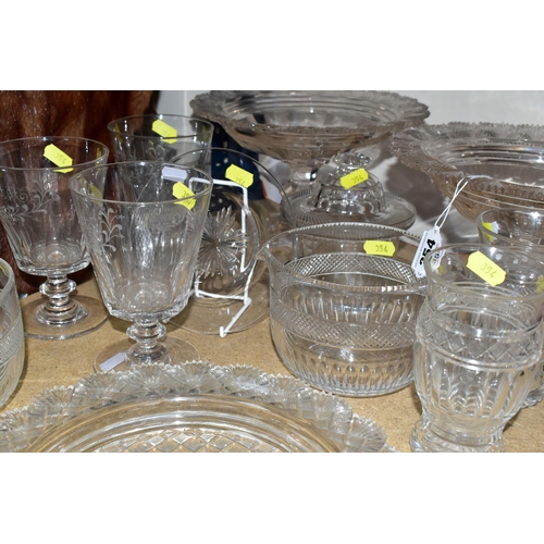 354 - TWELVE PIECES OF 19TH AND 20TH CENTURY CUT GLASS TABLE AND STEMWARE, comprising a set of three water... 