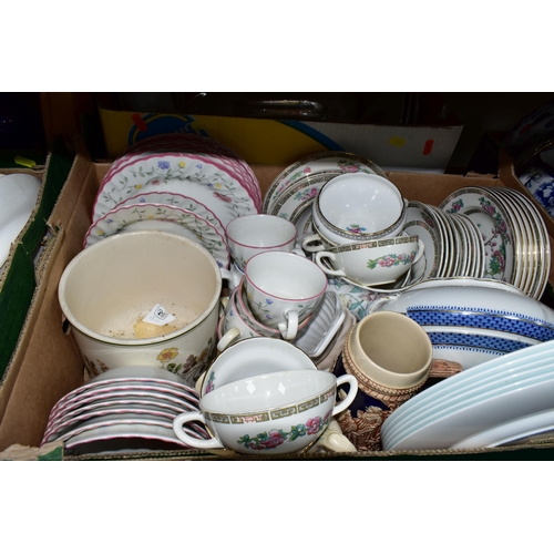 359 - SIX BOXES OF CERAMICS AND GLASSWARE, to include a Midwinter 'Cannes' pattern coffee pot, six cups, f... 