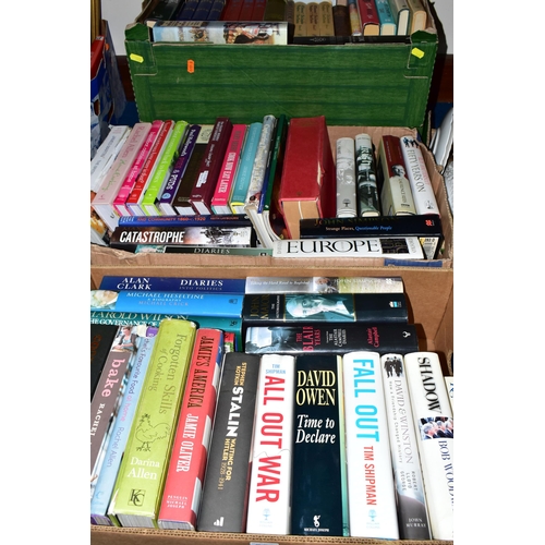 363 - FOUR BOXES OF BOOKS, approximately one hundred books mostly hardback, including biographies, cookery... 