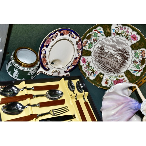 380 - A GROUP OF CERAMICS AND CUTLERY, to include Royal Doulton Top o'the Hill HN1834, Hilary HN2335 (seco... 