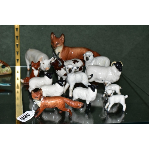 386 - A GROUP OF BESWICK FARM ANIMALS AND FOXES, comprising a Fox - Standing model no 1016A (one leg and t... 