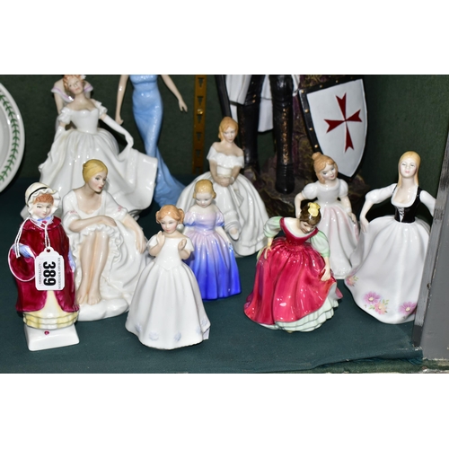 389 - TWELVE ROYAL DOULTON FIGURINES AND OTHER FIGURES, comprising Royal Doulton Georgina HN2377, Marie HN... 