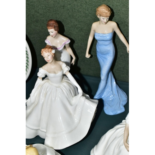 389 - TWELVE ROYAL DOULTON FIGURINES AND OTHER FIGURES, comprising Royal Doulton Georgina HN2377, Marie HN... 