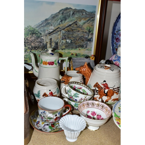 395 - A GROUP OF CERAMICS, PORTABLE RECORD PLAYER AND A PEDIGREE DOLL, comprising a 1930's Crown Ducal cha... 