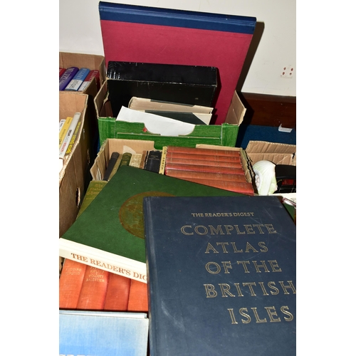 402 - TWO BOXES OF ANTIQUARIAN BOOKS, to include twenty two Macmillan & Co. Rudyard Kipling novels, a Phil... 