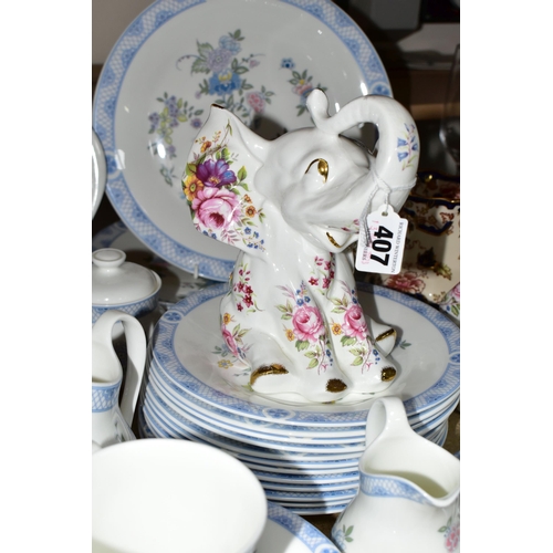 407 - A ROYAL DOULTON 'CONISTON' PATTERN H5030 PART DINNER SET AND CUT GLASSWARE, comprising a set of six ... 