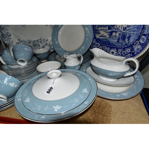 409 - A GROUP OF ROYAL DOULTON 'REFLECTION' PATTERN T.C 1008 DINNERWARES, comprising two covered tureens, ... 