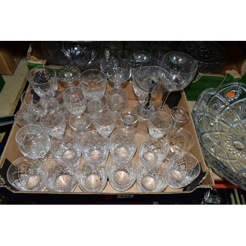 410 - FOUR BOXES OF GLASSWARE AND ORNAMENTS, to include a set of six ale glasses, a set of six crystal win... 