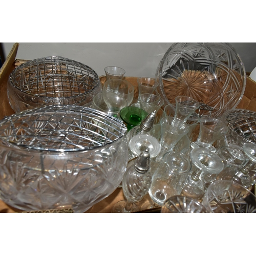 410 - FOUR BOXES OF GLASSWARE AND ORNAMENTS, to include a set of six ale glasses, a set of six crystal win... 