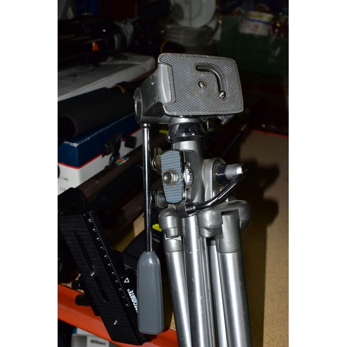 424 - A GROUP OF TRIPODS, comprising a boxed Manfrotto 055PROB tripod with a boxed Manfrotto geared head 1... 