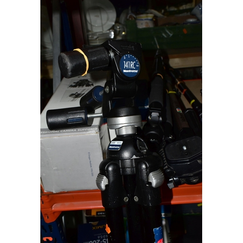 424 - A GROUP OF TRIPODS, comprising a boxed Manfrotto 055PROB tripod with a boxed Manfrotto geared head 1... 